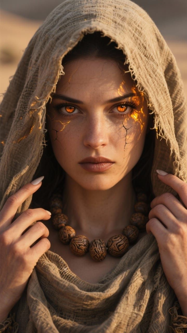 Mysterious Woman with Piercing Eyes in Hyperrealism