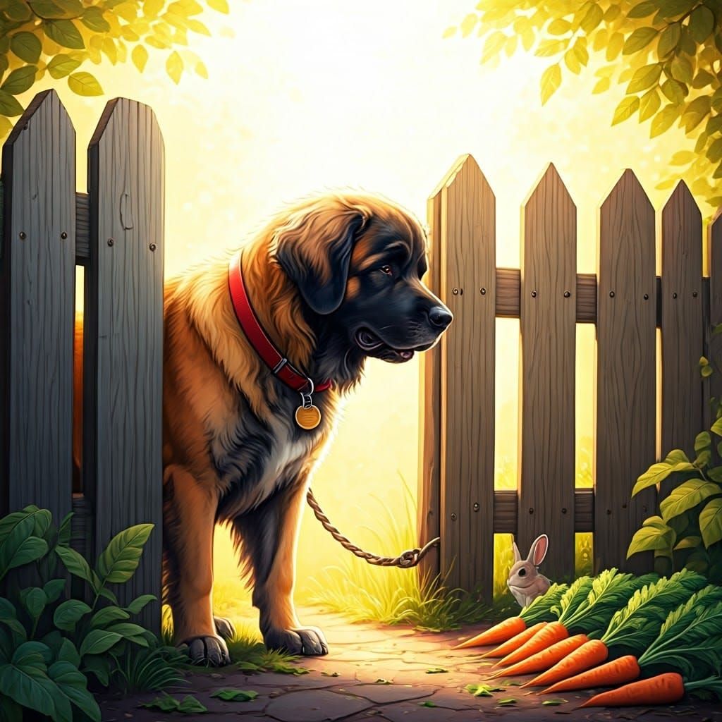 Whimsical Summer Scene of a Curious Leonberger Dog Watching ...