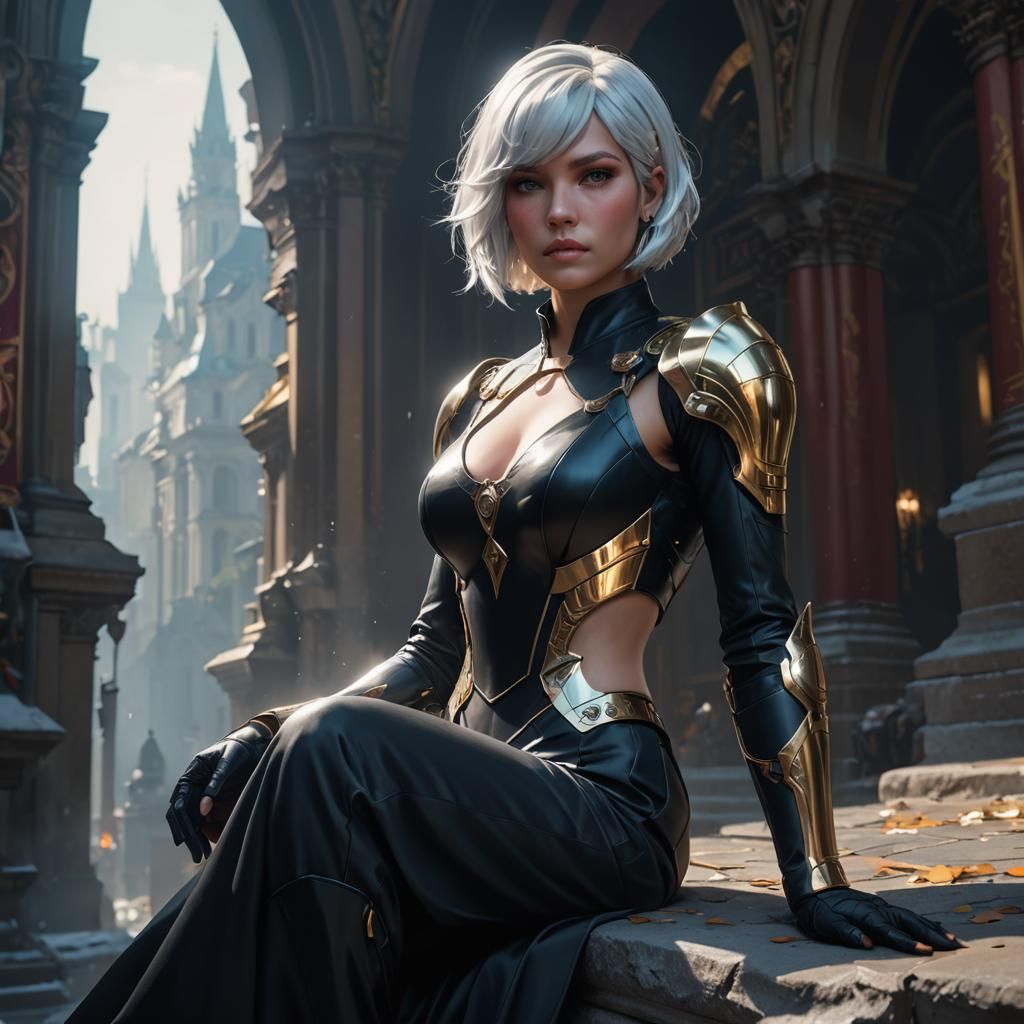 Detailed Portrait with White Bob in Art Nouveau Style