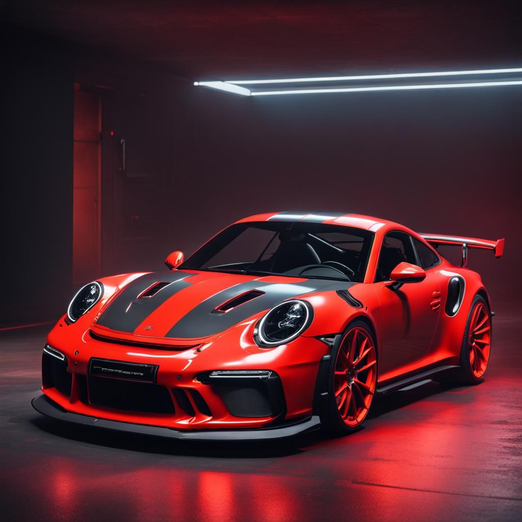 Neon Red Porsche 911 GT3RS in Detailed Matte Painting