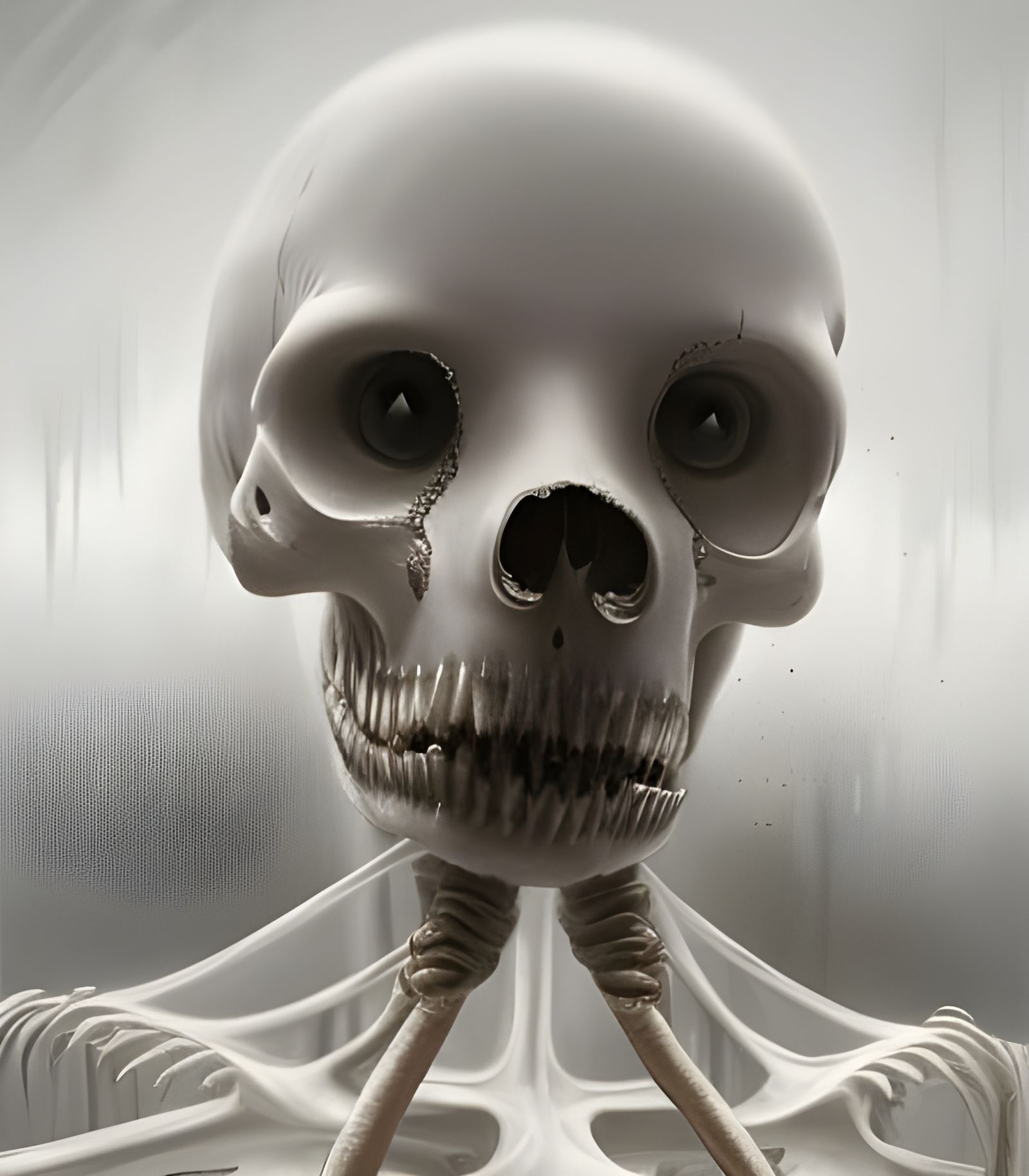 Penguin Skeleton Portrait in Horror Style