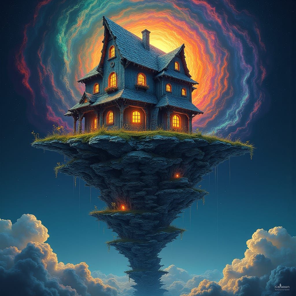 Dreamlike House Defies Physics in Cosmic Matte Painting