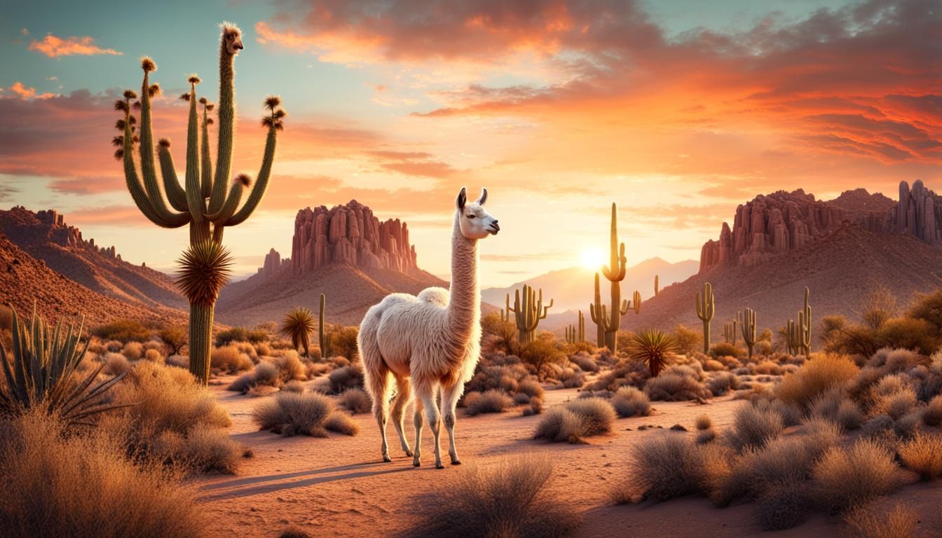 Llama in Arizona Desert: Art Nouveau Matte Painting