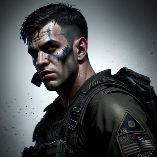 Hyperrealistic Soldier in Splash Art Style