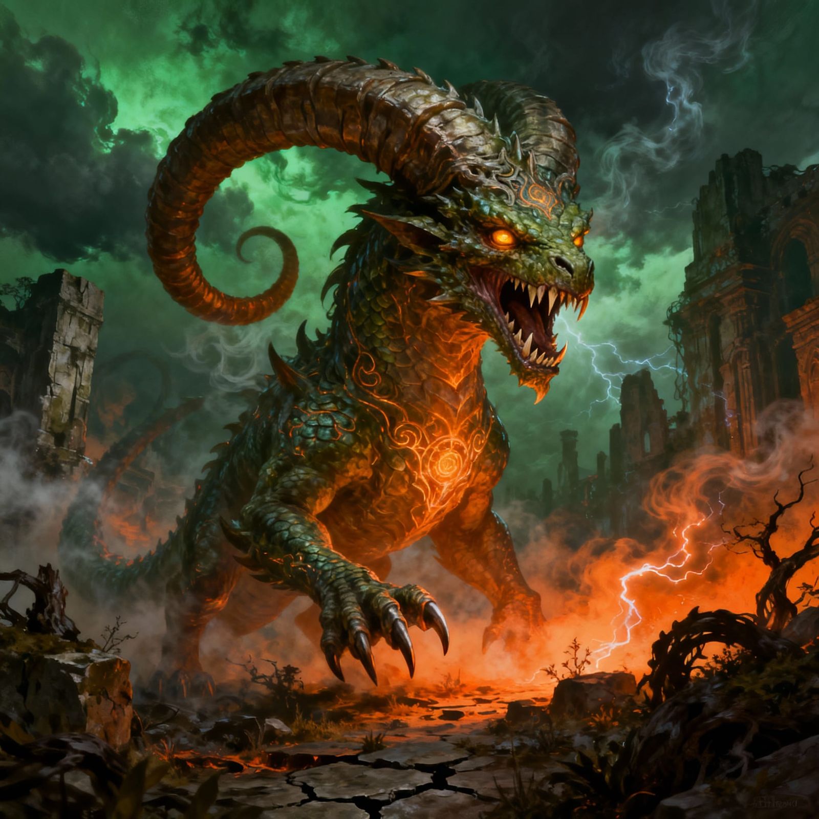 Fearsome Zargon Creature with Colossal Horn in Dark Fantasy ...