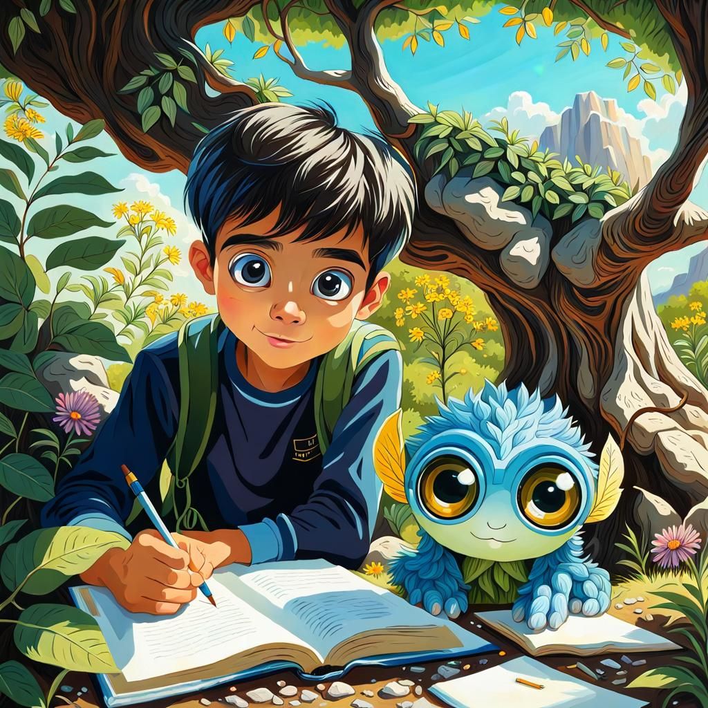 Sweet Rock Creature Helps Boy with Homework