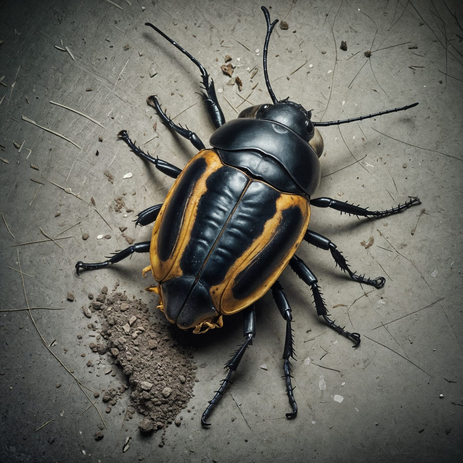 Surreal Beetle on Banana Skin: Cinematic Film Still