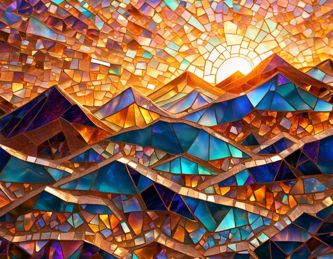 Opalescent Mosaic Sunset Over Mountains in 8K