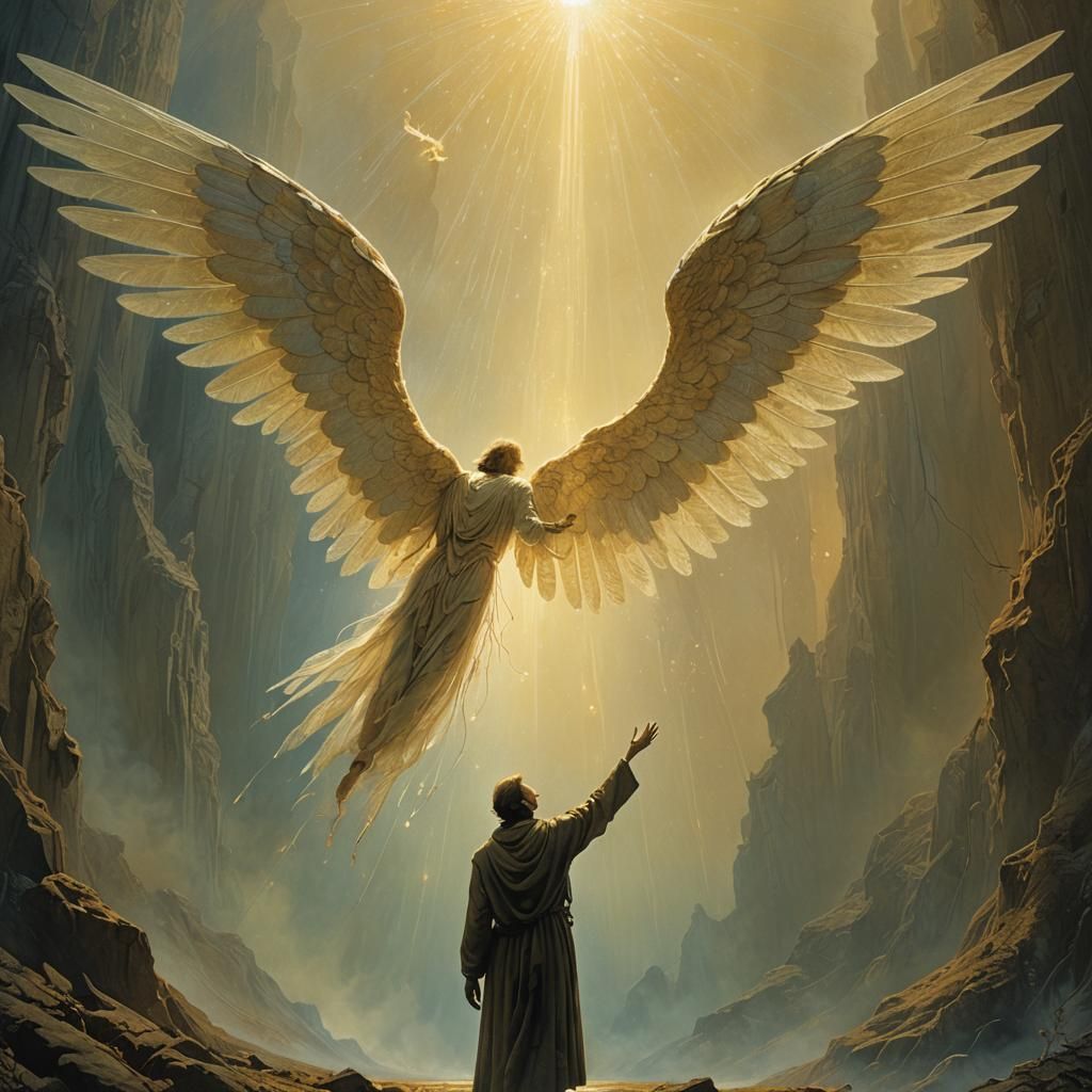 Divine Touch: Angel and Figure in Dreamlike Art