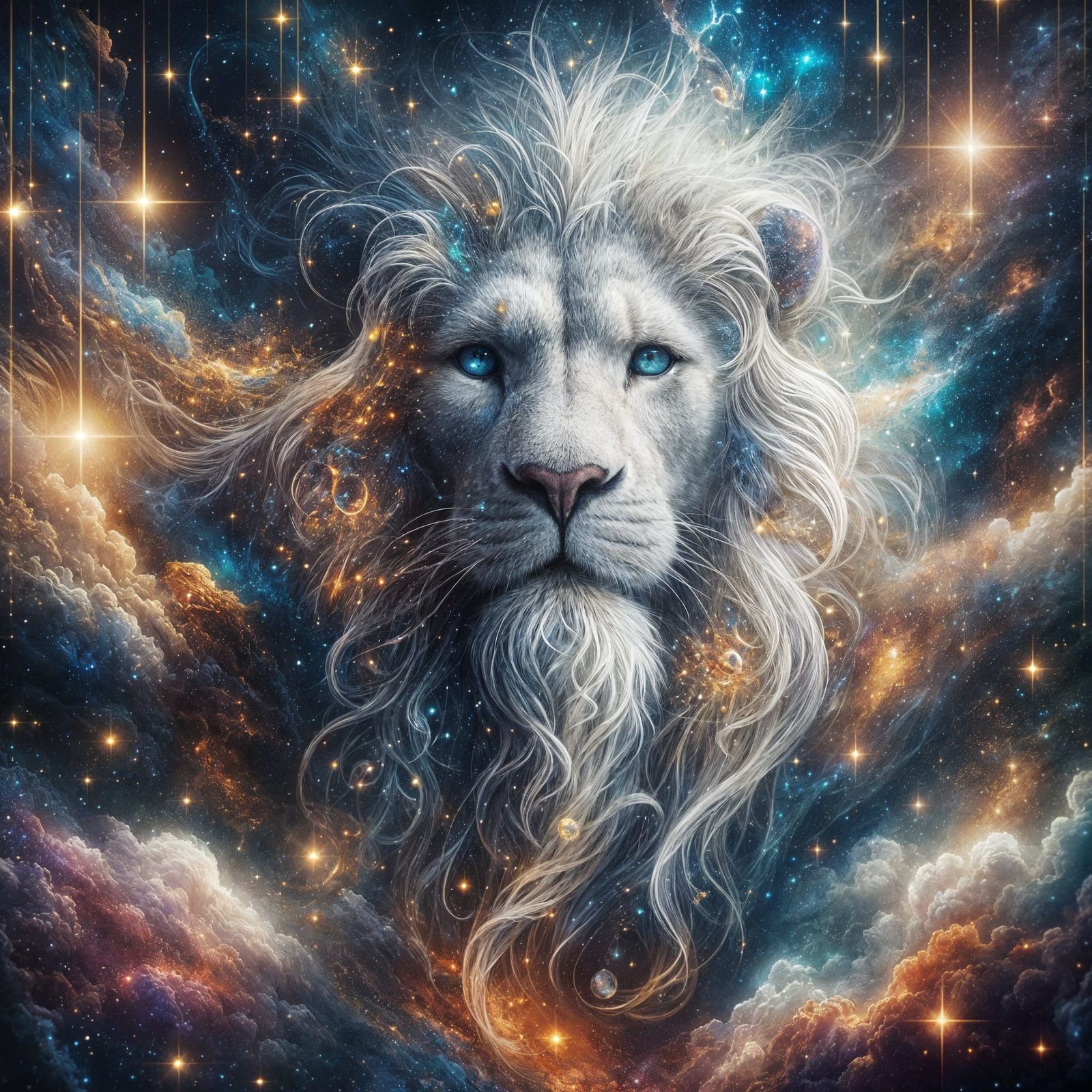 Galaxy Guardian - Majestic White Lion of the Stars