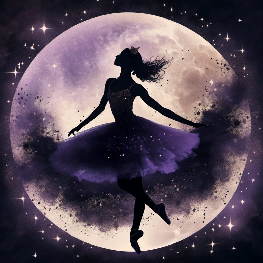 Ballerina Silhouette Dances in a Cosmic Universe
