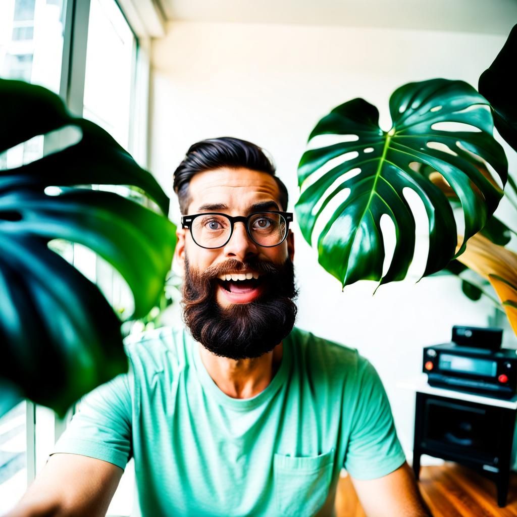 Monstera Photobomb: Goofy Polaroid Style