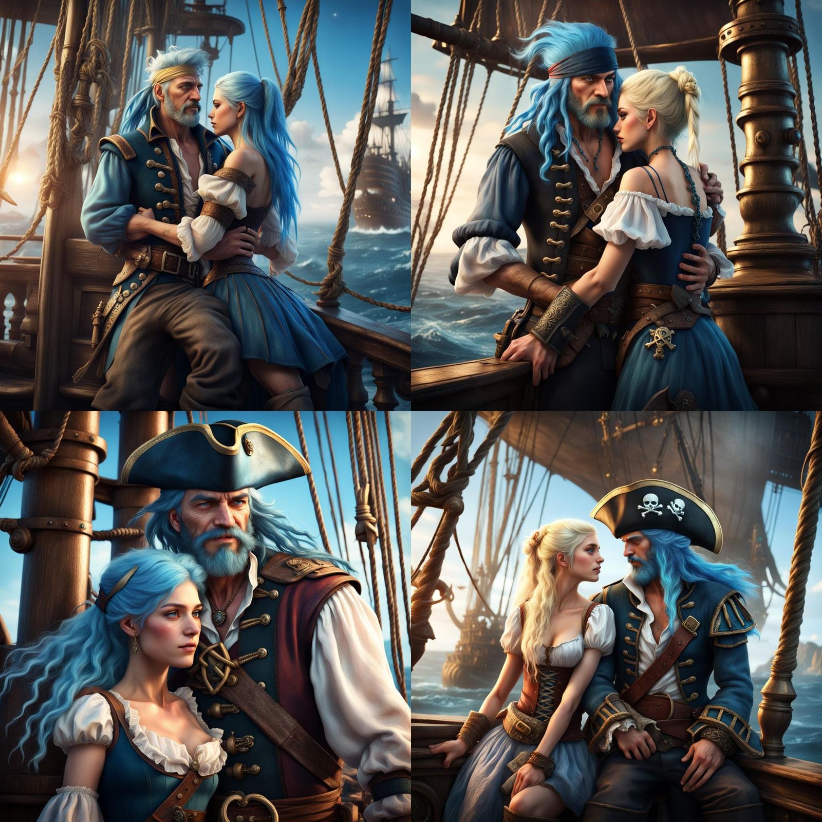 Pirate Family Embrace: Detailed Fantasy Art