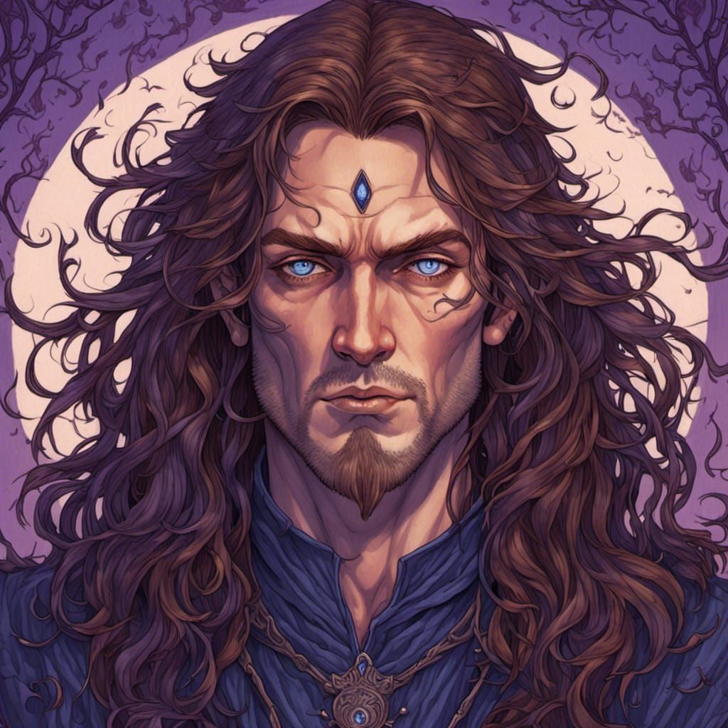 Detailed Portrait of a Male Witch in Vintage Style