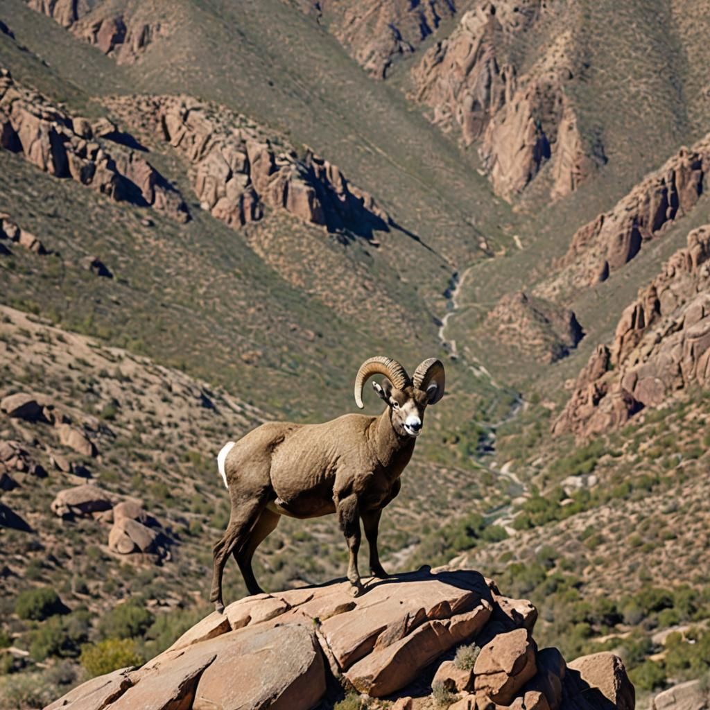 Bighorn Sheep Observes Desert Valley