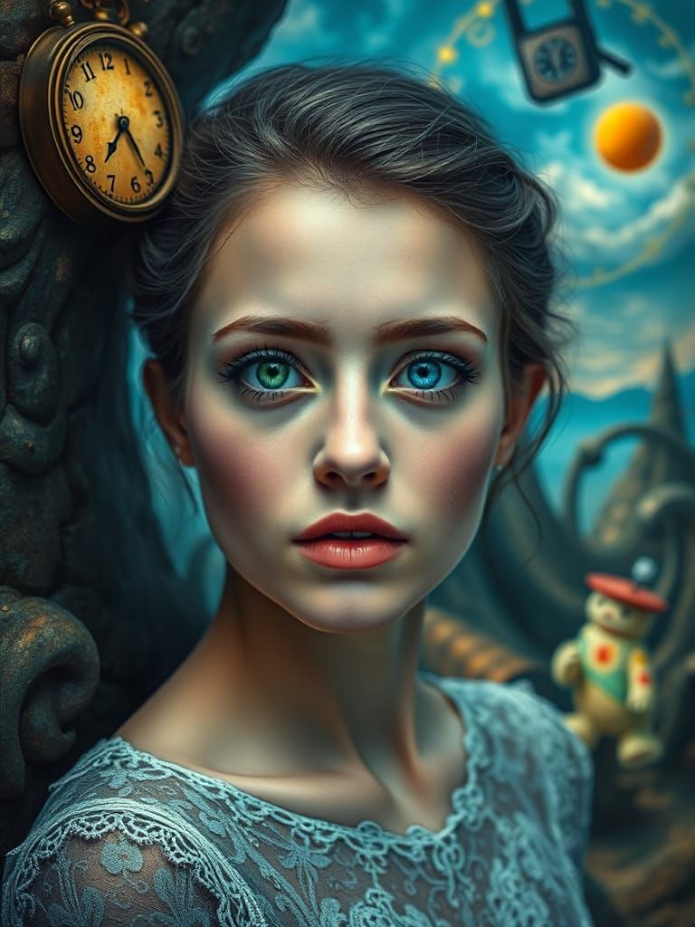 Dreamlike Woman with Heterochromatic Eyes, Surrealist Art