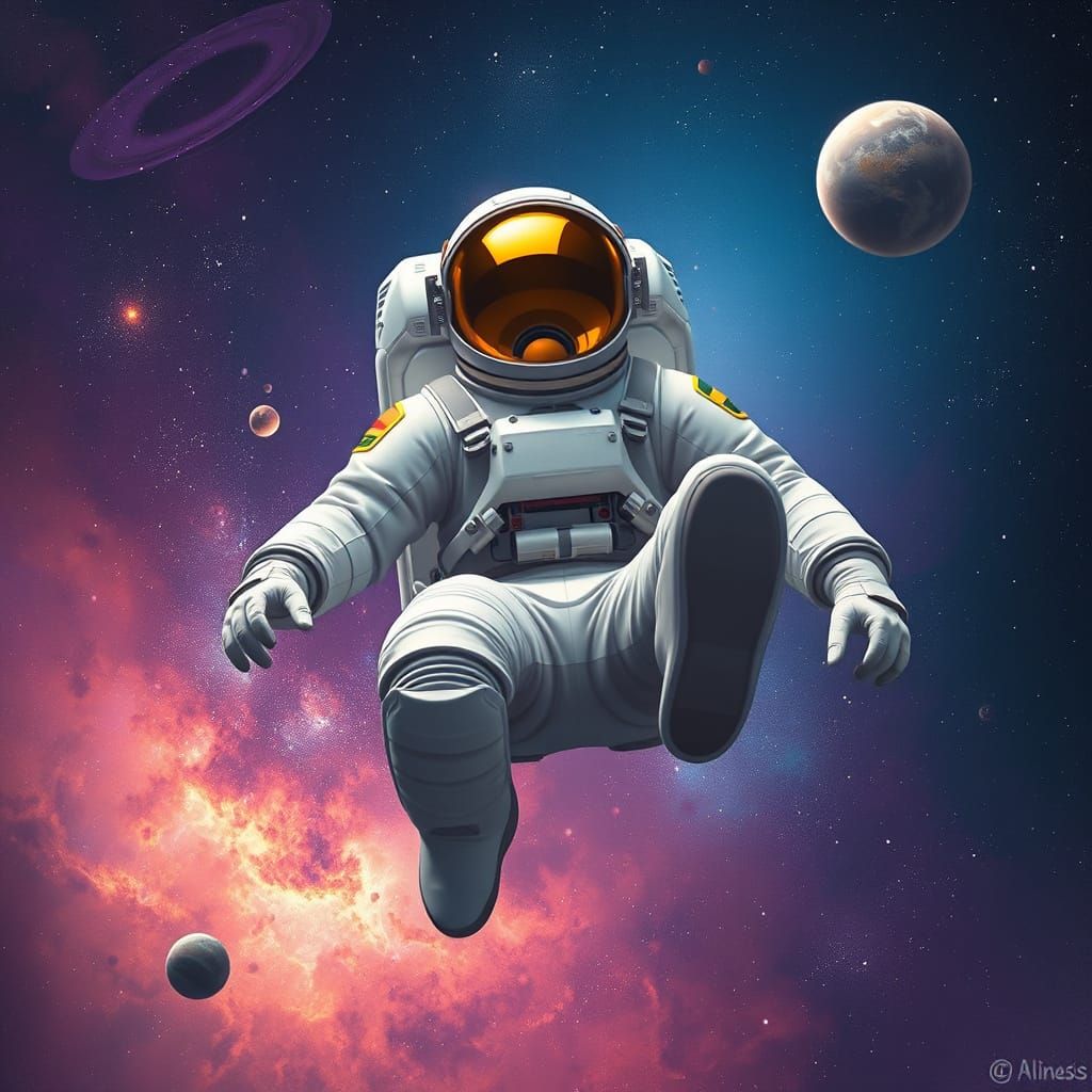 Astronaut Floating in Galaxy: Digital Art