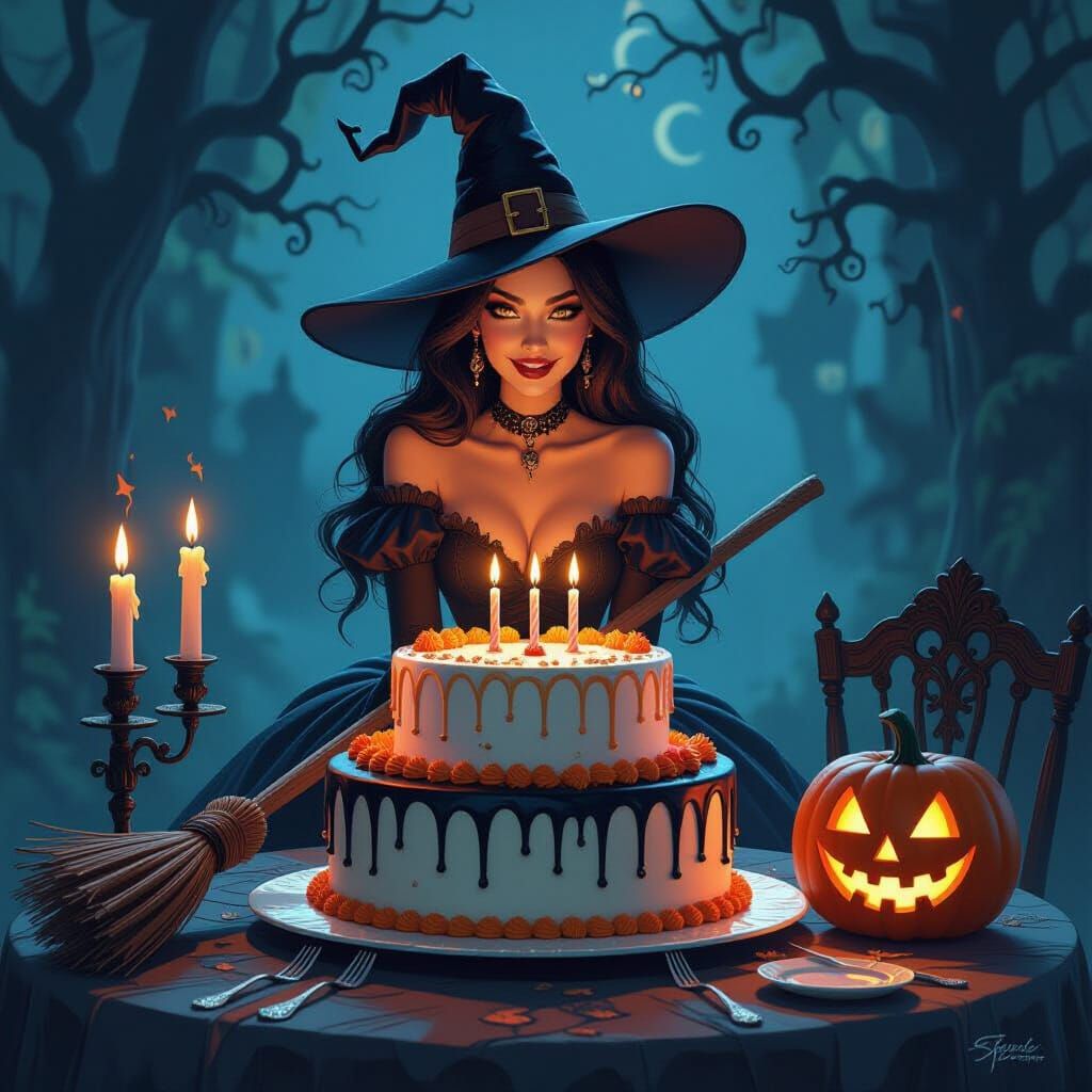 Whimsical Halloween Witch Cake Scene
