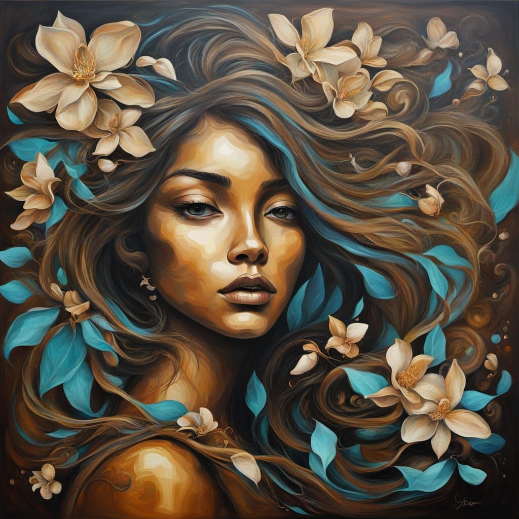Abstract Surrealist Jasmine Painting in Bronze Tones