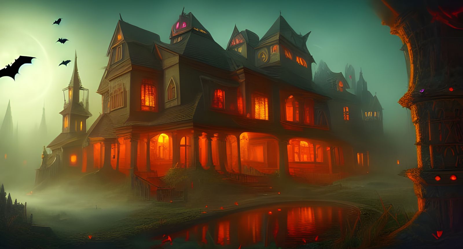 Detailed Suburban Halloween Matte Painting in 8K