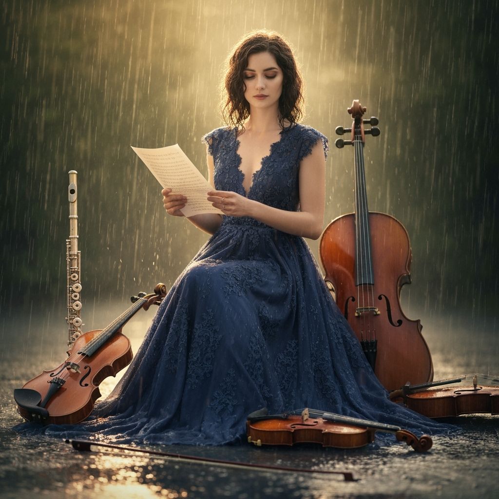 Elegant Woman in Summer Rain Scene