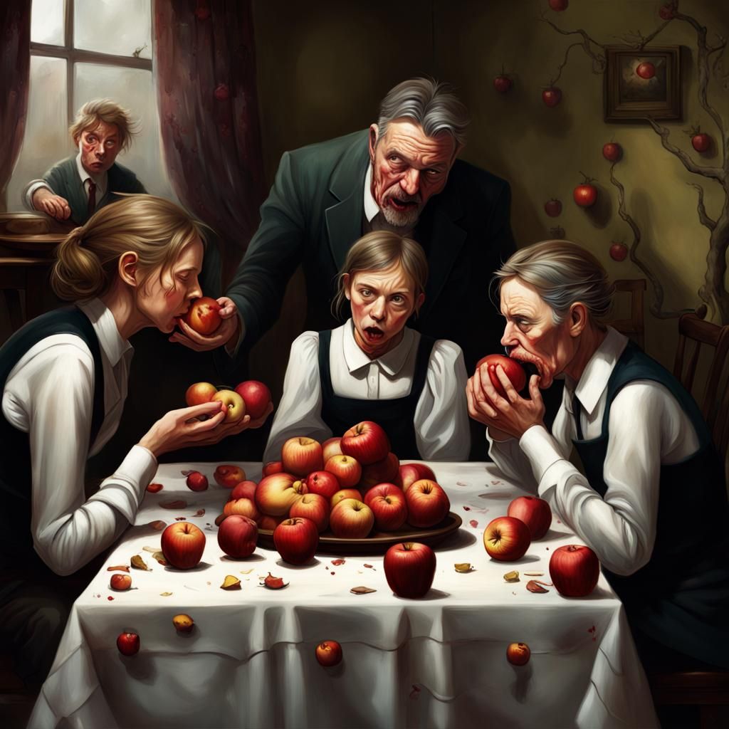 Creepy Family Feast on Decaying Apples