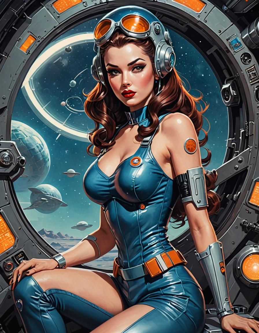 Sci-Fi Pin-Up Girl in Retro Style