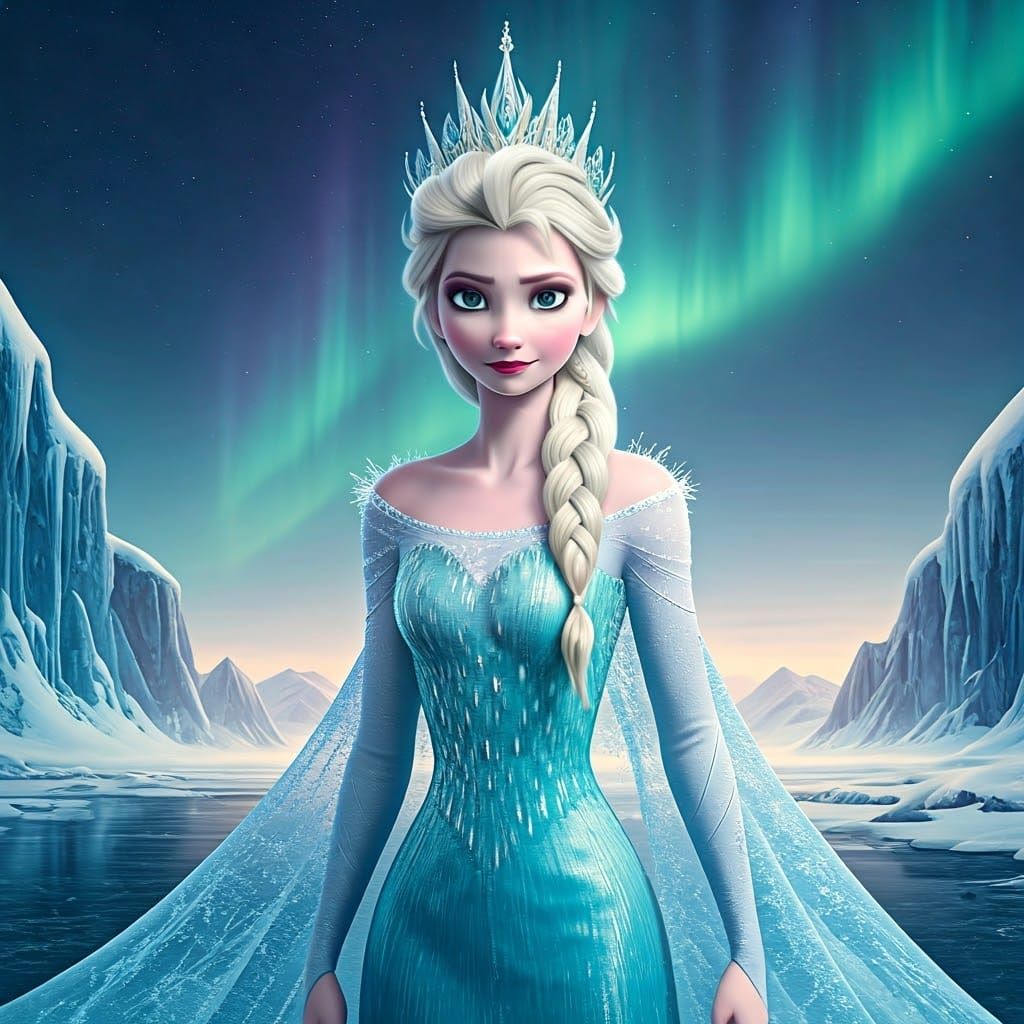 Icy Princess with Braids in Arctic Landscape