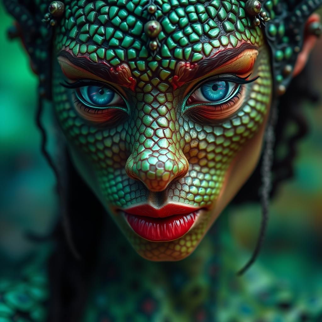 Emerald Dragon Woman Portrait in Hyper-Realistic Style