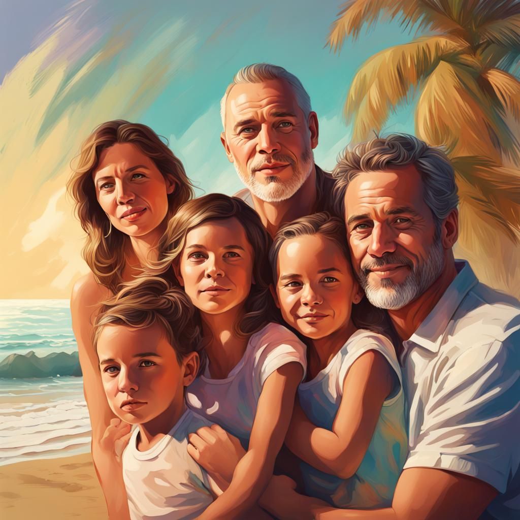 Hyperrealistic Family Photo on Beach in Ansel Adams Style
