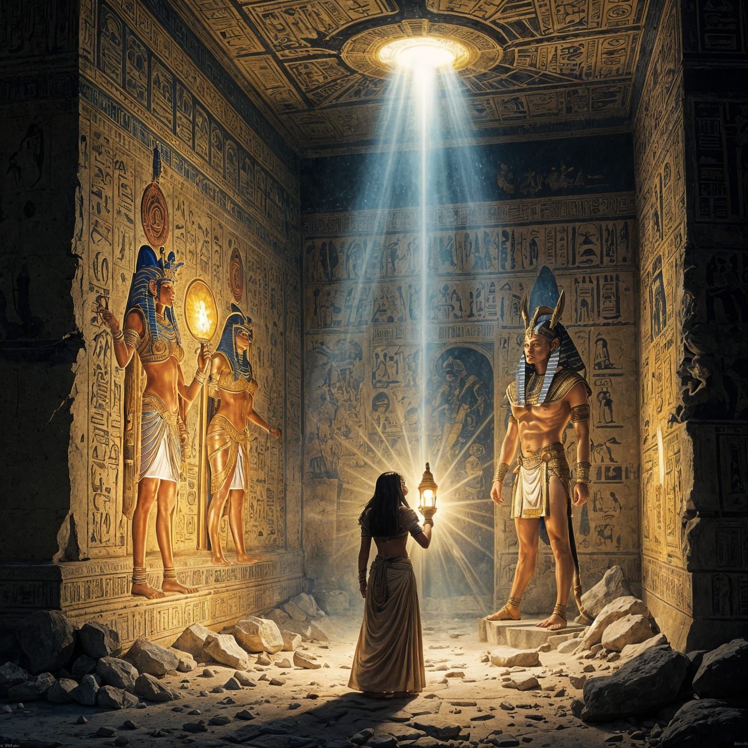 Mystical Pharaoh's Tomb Illuminated by Divine Light
