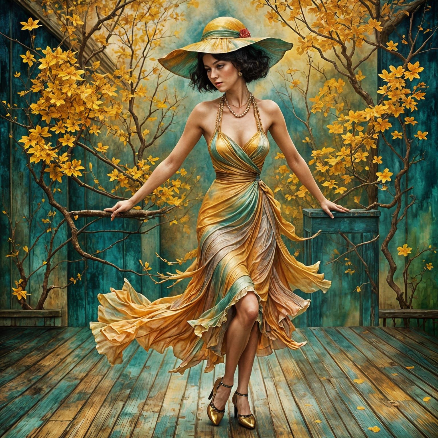 Flapper Woman Dancing in Whimsical Watercolor