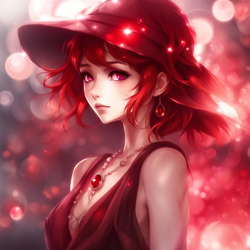 Crimson Gemstone Halo in Manga Style