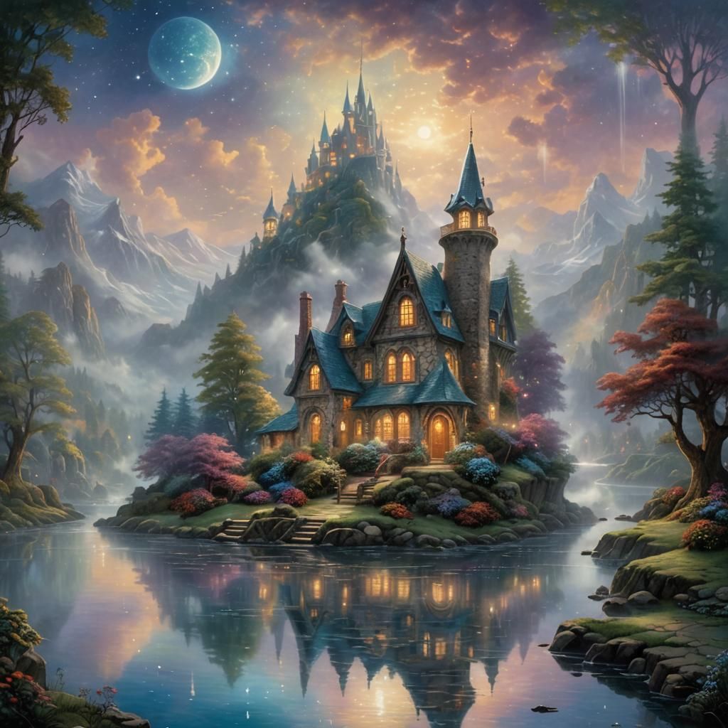 Ethereal Fantasy Landscape with Reflections, Hyperdetailed