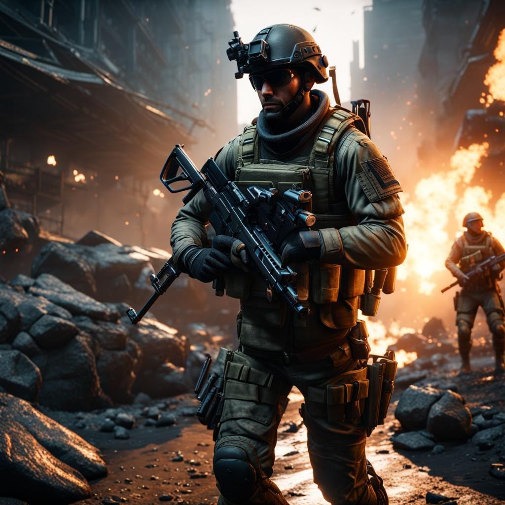 Soldier in War Zone: Cinematic 3D Graphics