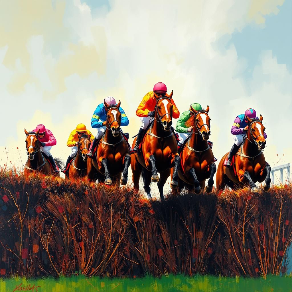 Steeplechase Horse Race: Jockeys and Horses in Action