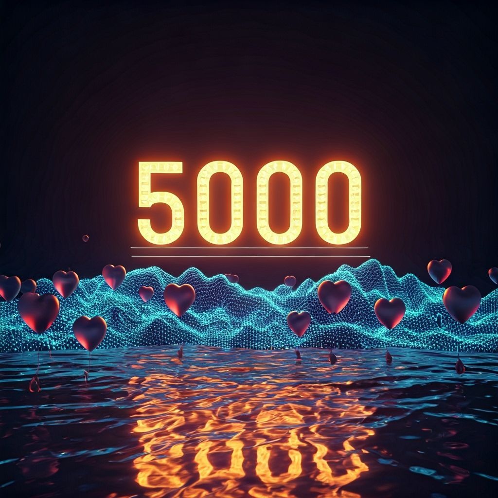 Vast Sea of Heart Balloons Surrounds Luminous '5000' Board