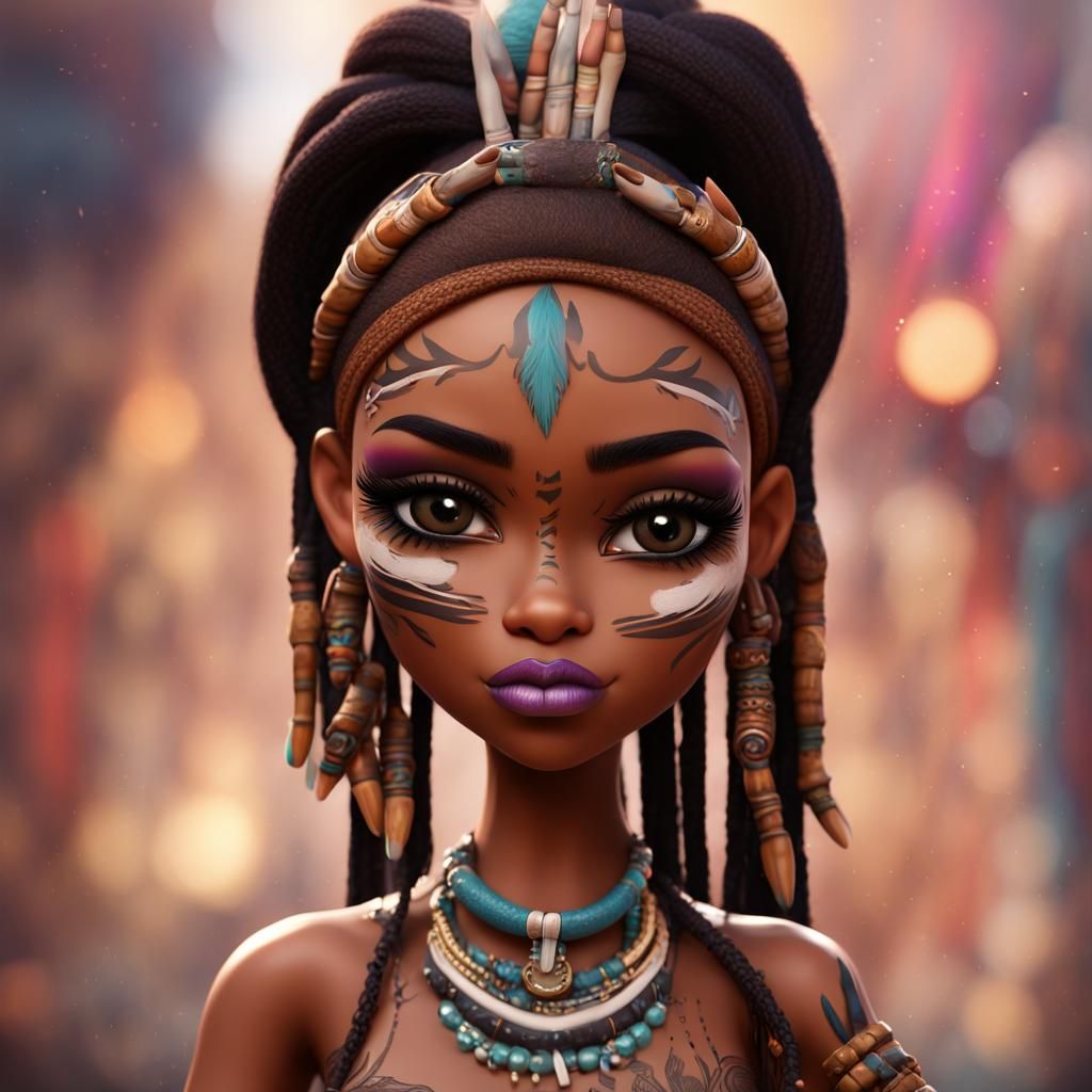 Bratz Doll with Tribal Face Paint, Detailed Matte Painting