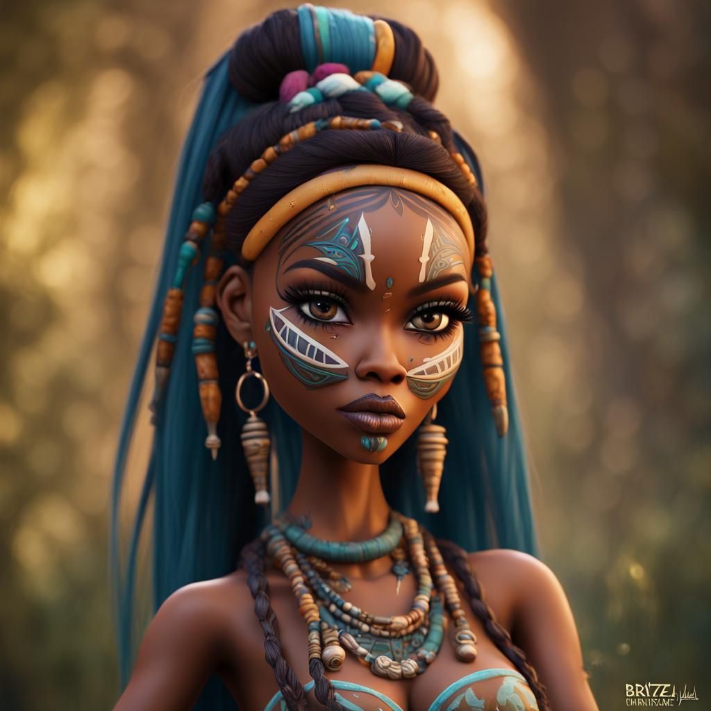 Bratz Doll with Tribal Face Paint: Detailed Matte Painting