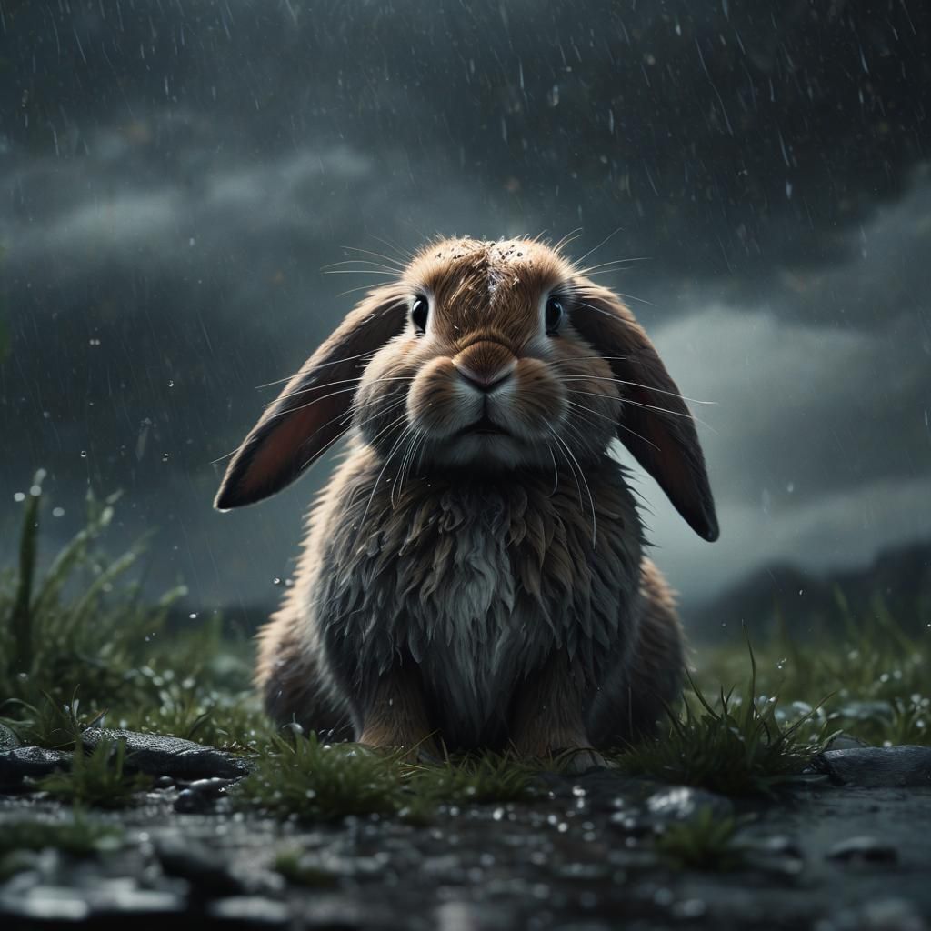 Hyper-Realistic Fantasy Masterpiece: Tired Bunny Under Soft...