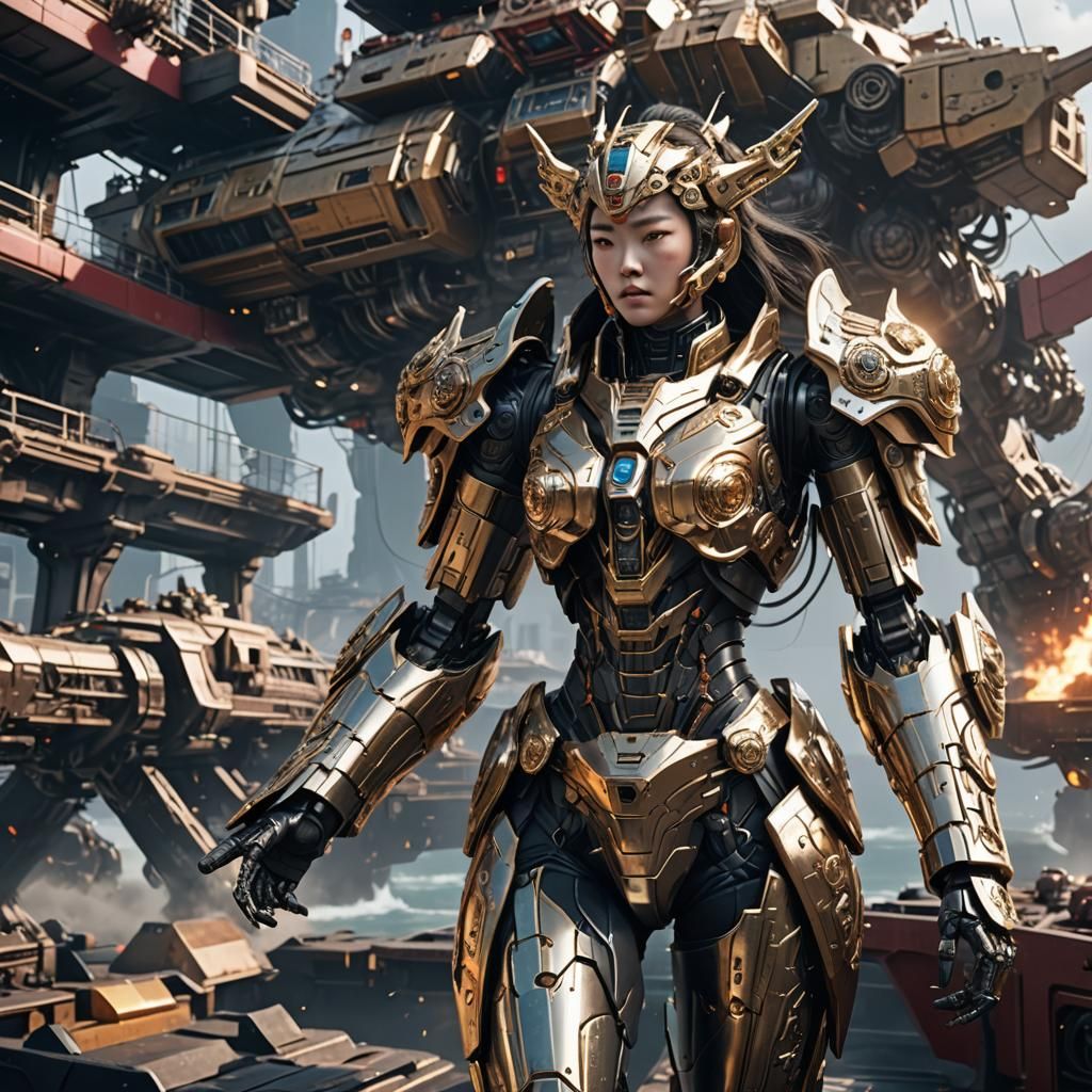 Futuristic Chinese Princess in Epic Naval Battle