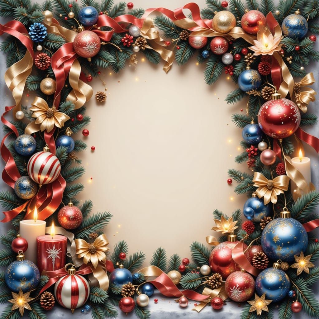 Christmas Card Frame with Ornaments and Candles