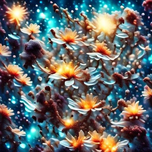 Cosmic Flower in Neon-Lit Spacescape