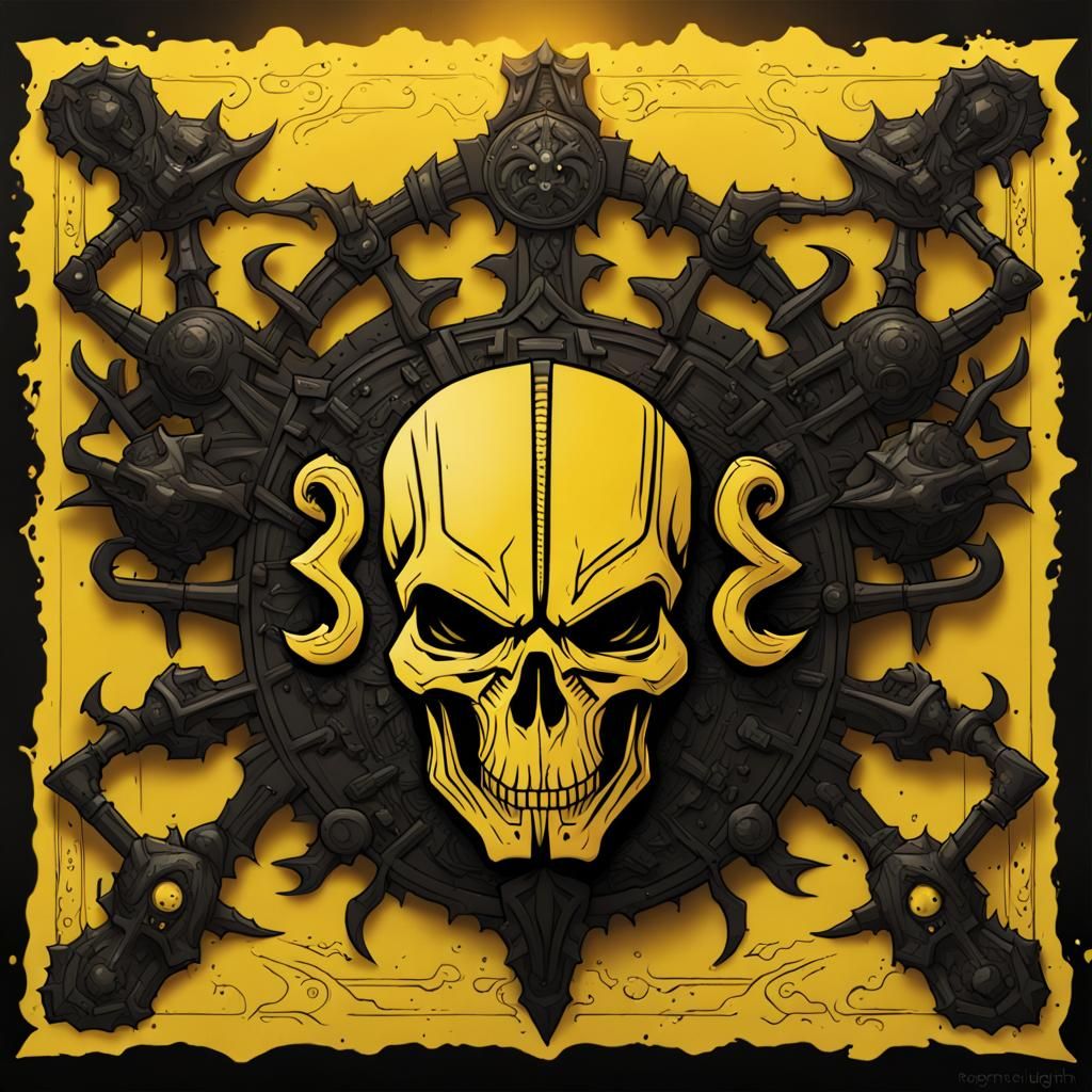 Warhammer 40K Banner with Alien Skull in Dark Fantasy Art