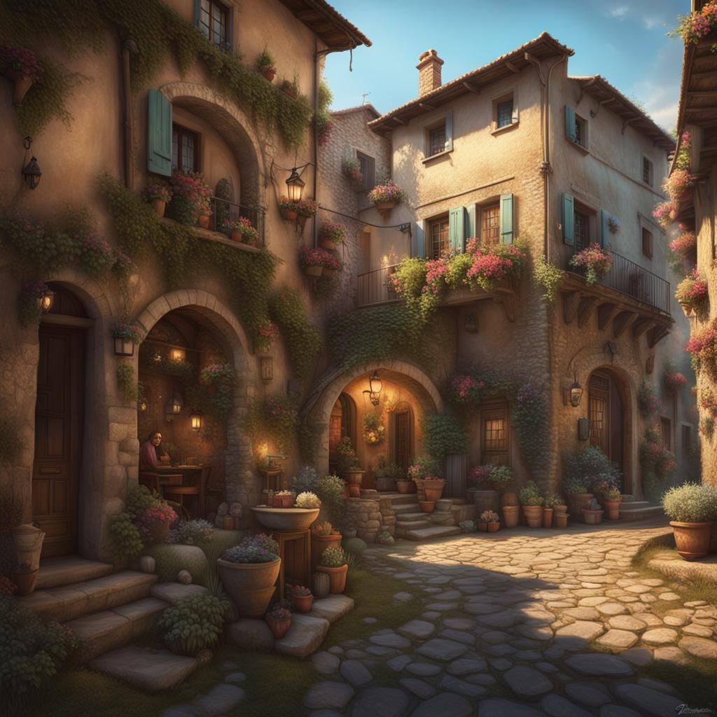 Detailed Portrait of Old Tuscany Village