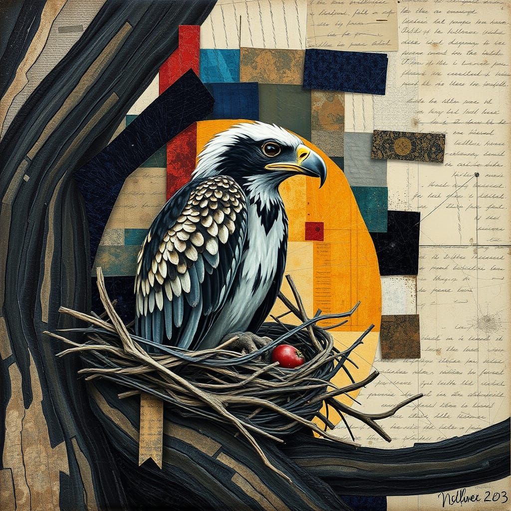 Abstract Buzzard in Constructivist Textured Nest