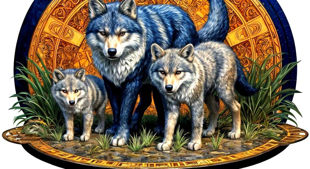 Art Deco Wolf Family at Twilight