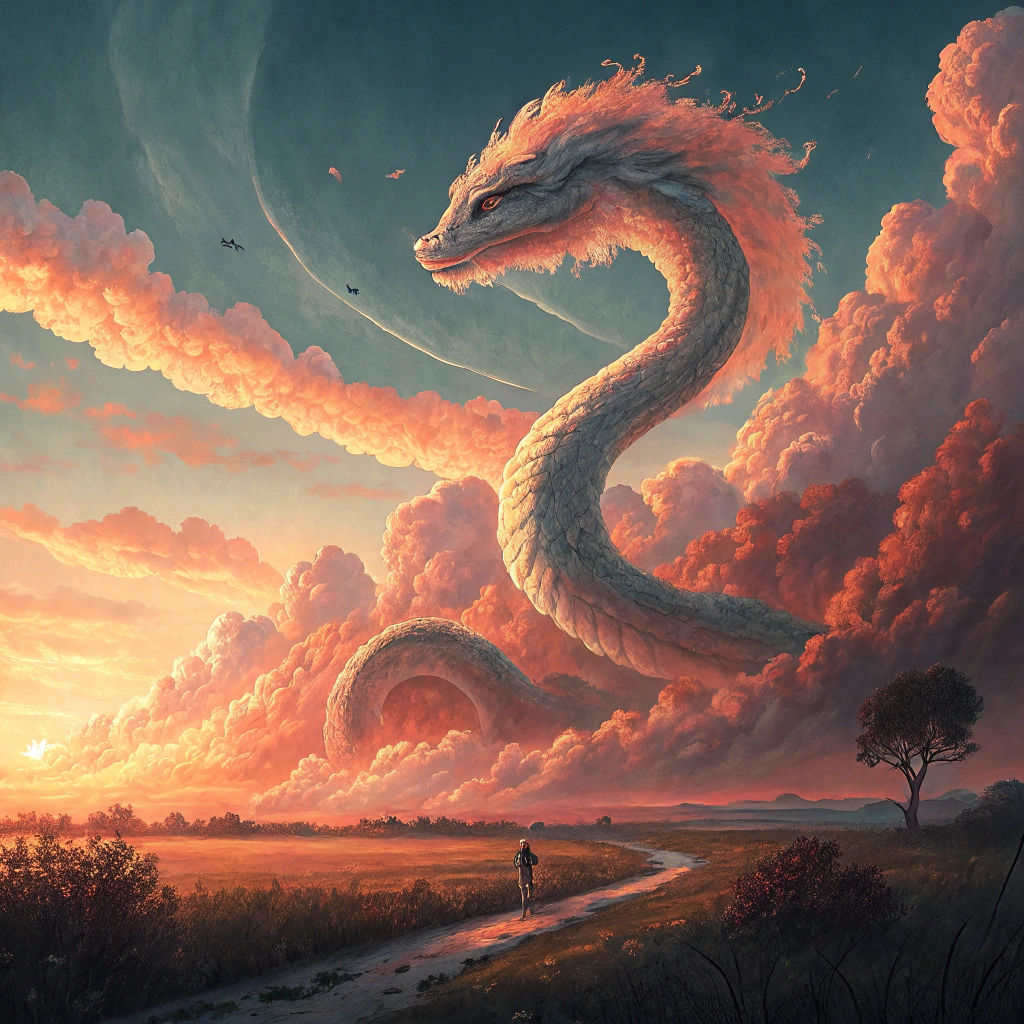 Serpentine Cloudscape at Sunset: A Romantic Vision