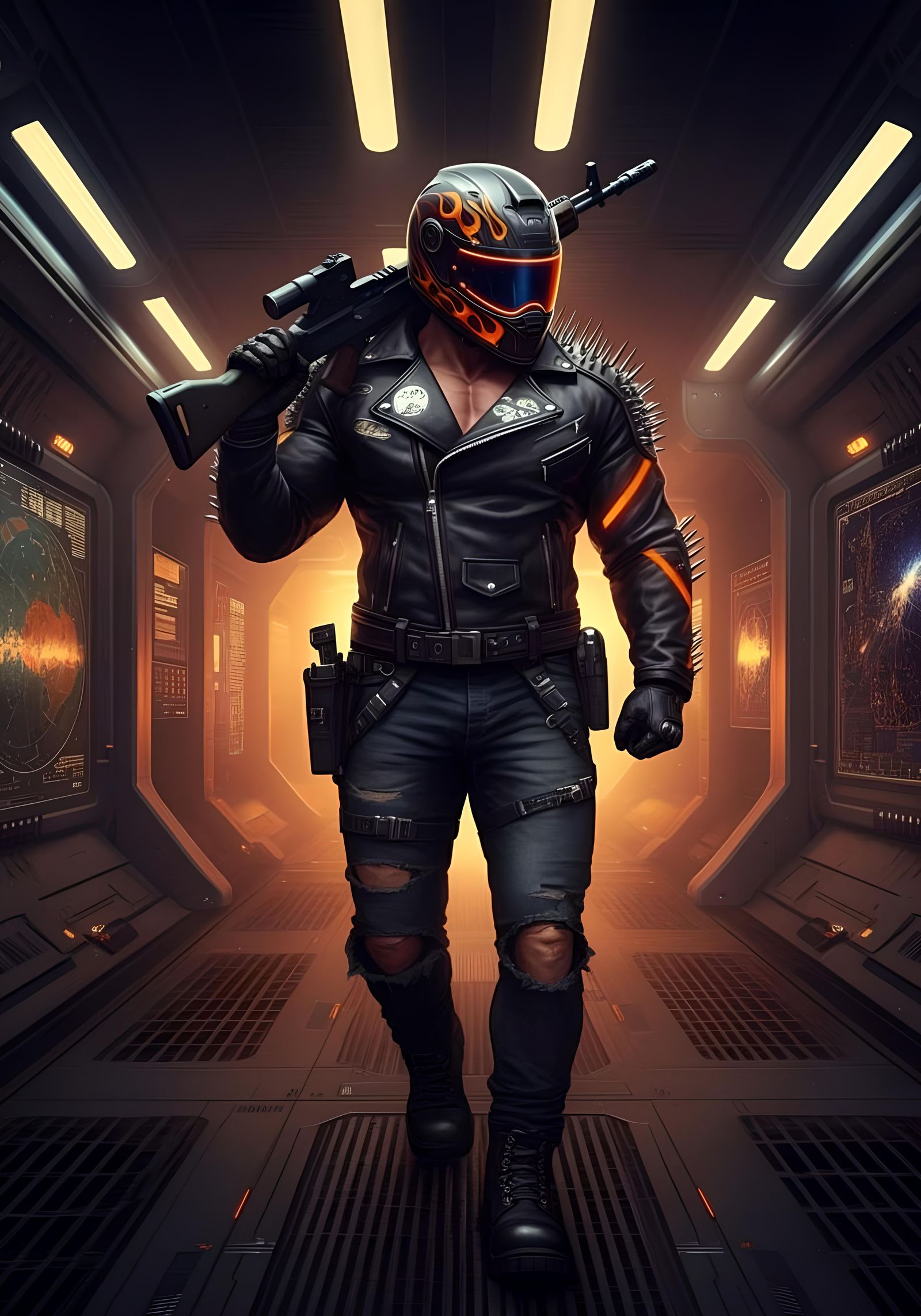 Cyberpunk Space Motorbiker Portrait in 8K