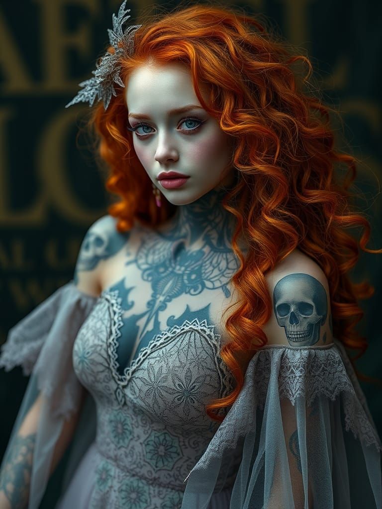Ethereal Halloween Goddess with Sugar Skull Tattoos